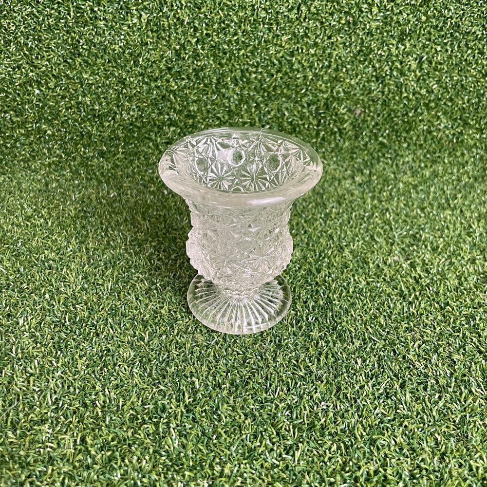Vintage LE Smith Daisy and Button Clear Toothpick Holder Footed Glass